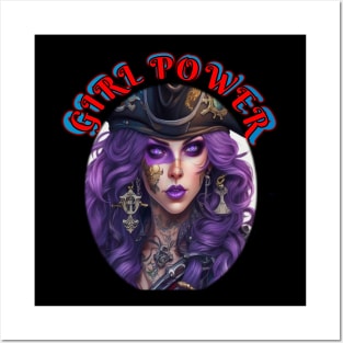 Girl power purple haired pirate Posters and Art